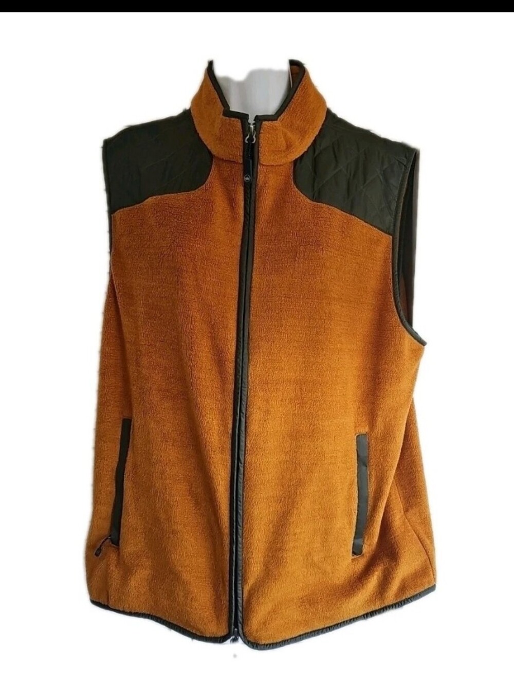 Peter Millar Sherpa Fleece Travel Vest Burnt Orange Quilted Zip Large